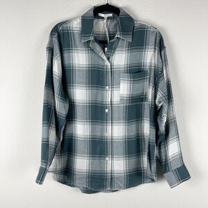 Z Supply Top Womens Small Gray Button Up Lounge Road Trip Plaid Soft Grunge NEW